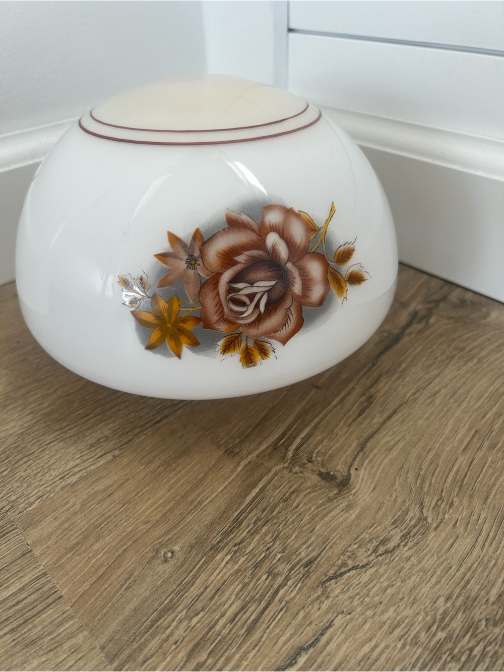 Vintage Milk Glass Floral Brown Rose Pattern Light Ceiling Shade RESTYLE!